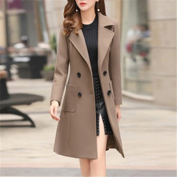 Long Slim Blend Outerwear 2019 New Women Overcoat Wool Coat Double Breasted High Quality Autumn Winter Jacket Clothes Elegant